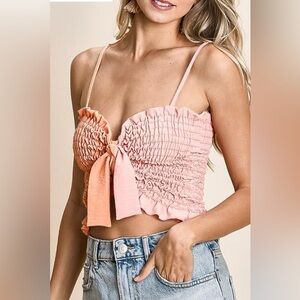 BiBi Woven Color Block Smocked with Ribbon Bra Top